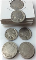 9 V Nickels & 10 Buffalo Nickels