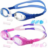 Cooloo 2 Pair Kids's Swim Goggles, Blue + Pink