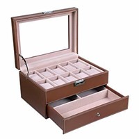 SONGMICS Brown Watch Box Faux Leather Jewelry Case