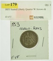 1853 Seated Liberty Quarter W/Arrows & Rays