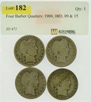 Four Barber Quarters: 1900, 08D, 09 & 15