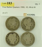 Four Barber Quarters: 1900,  02, 08 & 09
