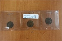 3 Indian Head Pennies 1887-1889