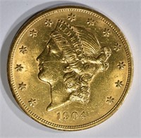1904 $20.00 GOLD LIBERTY, GEM BU
