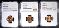 1958, 1958, 1958-D LINCOLN CENTS NGC MS66 RD