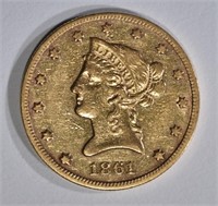 1861 $10 GOLD LIBERTY XF-AU