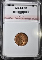 1929-S LINCOLN CENT CCGS CH BU RD