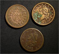 3-CIVIL WAR TOKENS: "IOU ONE CENT" & "ARMY & NA