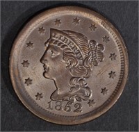 1852 LARGE CENT, CH BU CLEANING AT SOME POINT