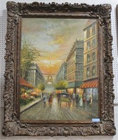 OIL ON CANVASE PAINTING OF PARIS STREET IN MUSEUM