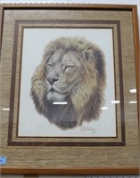 "AFRICAN LION" BY GUI COHELEACH FRAMED AND MATTED