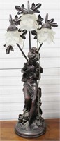 BRONZE ELECTRIC LAMP - ART DECO STYLE - LADY WITH
