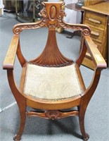 BARREL SEAT CHAIR WITH CARVED BACK UPHOLSTERED