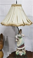 CERAMIC FIGURINE LAMP ON BRASS BASE - ELECTRIC