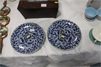 Pair celadon blue/white plates.