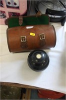 Pair of lawn bowls cased