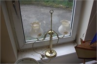 Two arm table lamp with glass shades