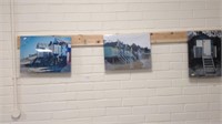 Three pictures of beach huts