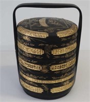 Chinese gilded black lacquer three tier basket