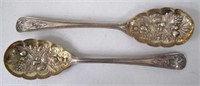 Pair Victorian silver plate gilded berry spoons