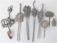 Qing dynasty silver metal hair pins