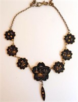 24kt gold silver inlaid Shakudo necklace