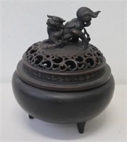 Chinese bronze censor with pierced lid