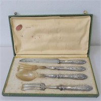Cased 19thC French silver horn carving set