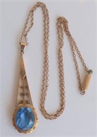 Antique 9ct gold blue stone set pendant necklace