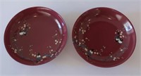 Pair Chinese purple glazed porcelain Magpie dishes