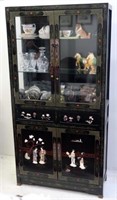 Chinese hardstone black lacquer display cabinet