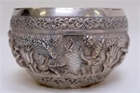 19th century Burmese repousse silver bowl
