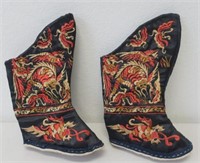 Pair Chinese Qing childs needlework boots