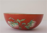 Chinese small coral glazed porcelain dish