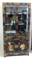 Chinese painted black lacquer display cabinet