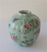 Chinese small lobed celadon porcelain vase