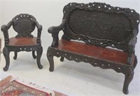 Meiji Japanese carved wood and lacquer suite
