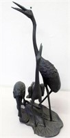Japanese bronze group of three cranes