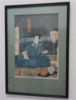 Toyokuni Kabuki Play framed woodblock print