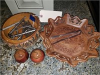 Wood Carved Nut Bowl & Nut Cracking Tools & More