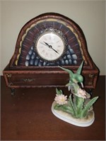 Mantle Clock and Hummingbird Figurine