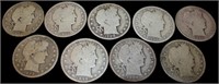 Coins - Barber Half Dollars (9) one lot