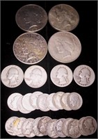 Coins - 4 Peace, 4 Qtrs, 9 Roosevelt, 11 Merc