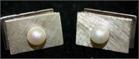 Cuff Links - Men's White Gold and Pearl