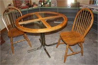 Oak & Glass Kitchen Table & 2 Chairs 42D x 30.5H