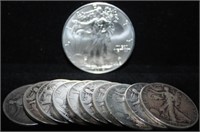 Coins - 10 Walking Lib Halves, 2014 Silver Eagle
