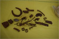 Pieces of Cannon ball, Nail, Belt Buckles