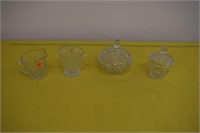 Pressed Glass, 2 creamers, 2 covered sugar bowls