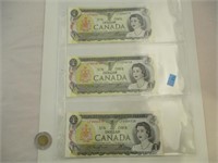 3 Billets 1 Dollar Canada 1973