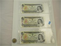 3 Billets 1 Dollar Canada 1973